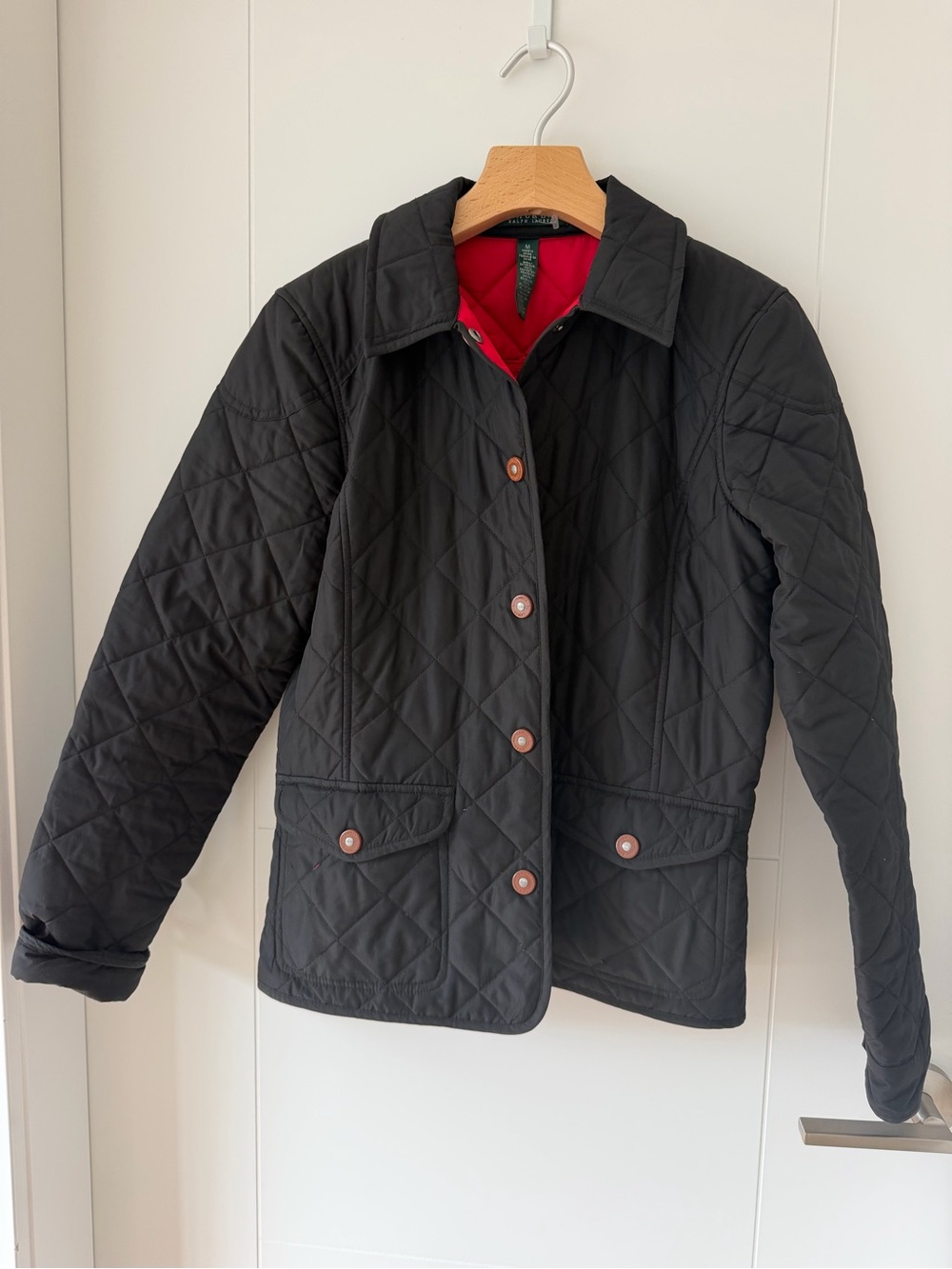 Ralph Lauren Black Quilted Utility Jacket with Red Lining Size M
